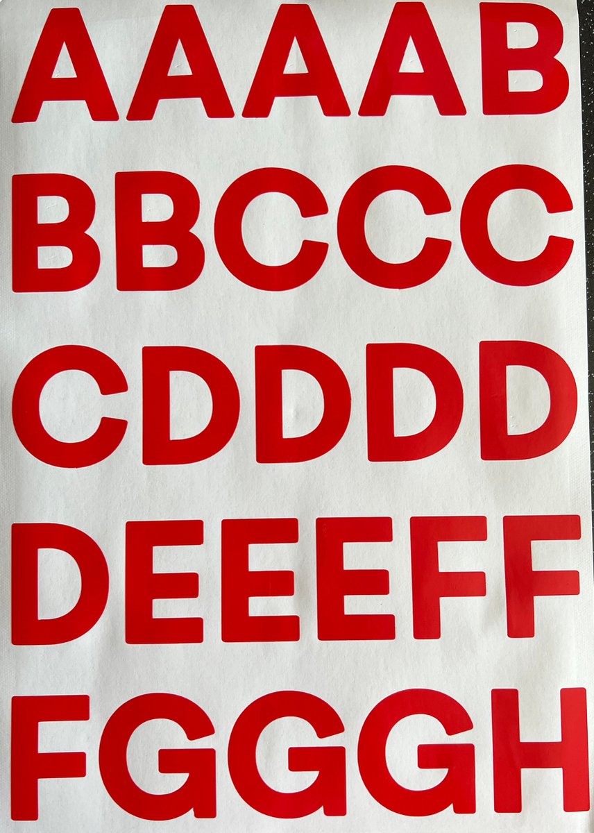 plakletters rood | alfabet stickers | met cijfers | hoogte 4 cm